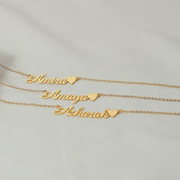 Personalised Name Necklace with Heart, Custom Gold Name Necklace, Minimalist Sterling Silver Jewellery, Gift for Her, Birthday Gift