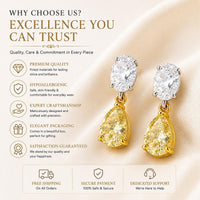Sterling Silver Pear Drop Earrings, Two-Tone Gold Bezel Earrings, Yellow Cubic Zirconia Dangle Earrings, Gift for Her
