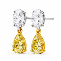 Sterling Silver Pear Drop Earrings, Two-Tone Gold Bezel Earrings, Yellow Cubic Zirconia Dangle Earrings, Gift for Her