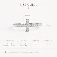 Sterling Silver Moissanite Cross Ring, Minimalist Faith Jewellery, Rhodium Plated Everyday Ring
