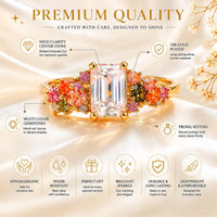 Gold Plated Sterling Silver Emerald Cut Ring, Colorful Statement Cocktail Ring