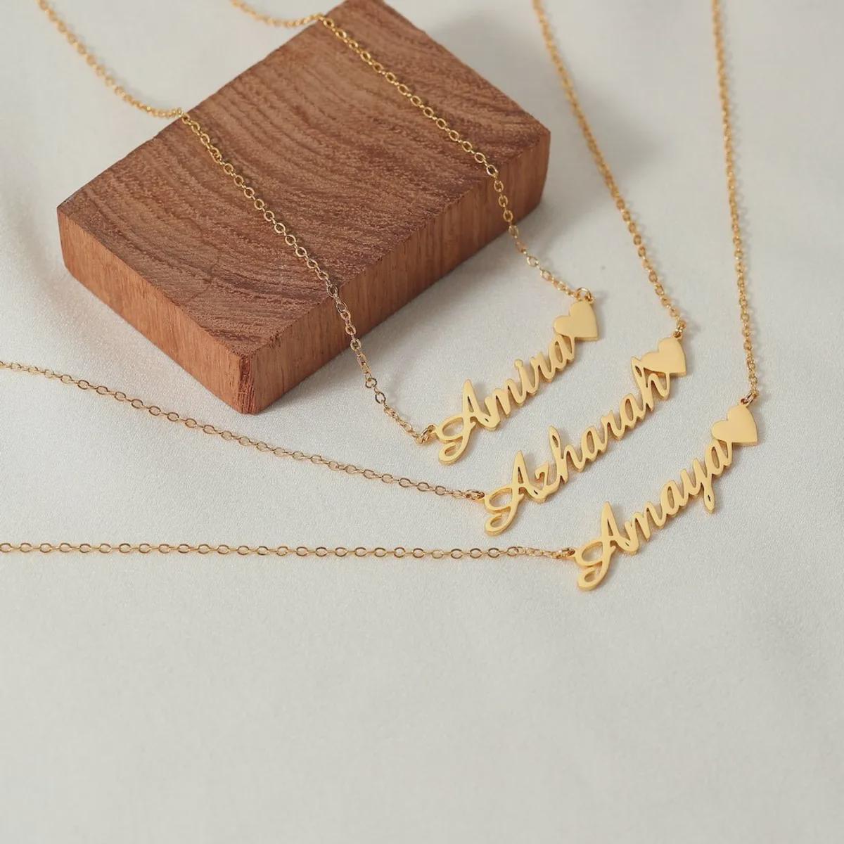 Personalised Name Necklace with Heart, Custom Gold Name Necklace, Minimalist Sterling Silver Jewellery, Gift for Her, Birthday Gift