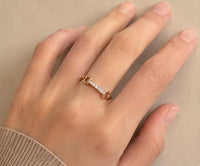 Rose Gold Sterling Silver CZ Geometric Bar Ring, Dainty Stackable Everyday Luxury