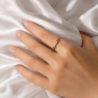 Rose Gold Sterling Silver CZ Geometric Bar Ring, Dainty Stackable Everyday Luxury