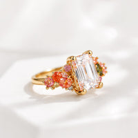 Gold Plated Sterling Silver Emerald Cut Ring, Colorful Statement Cocktail Ring