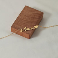 Personalised Name Necklace with Heart, Custom Gold Name Necklace, Minimalist Sterling Silver Jewellery, Gift for Her, Birthday Gift