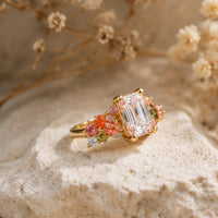 Gold Plated Sterling Silver Emerald Cut Ring, Colorful Statement Cocktail Ring