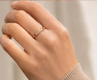 Rose Gold Sterling Silver CZ Geometric Bar Ring, Dainty Stackable Everyday Luxury