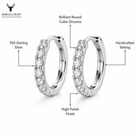 CZ Hoop Earrings, 925 Sterling Silver Minimalist Round Stone Earrings, Dainty Hoops, Gold & Rose Gold Finishes, Gift for Her