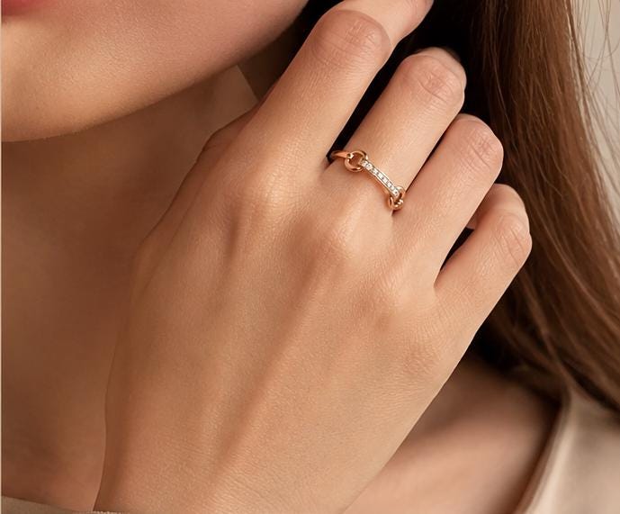Rose Gold Sterling Silver CZ Geometric Bar Ring, Dainty Stackable Everyday Luxury
