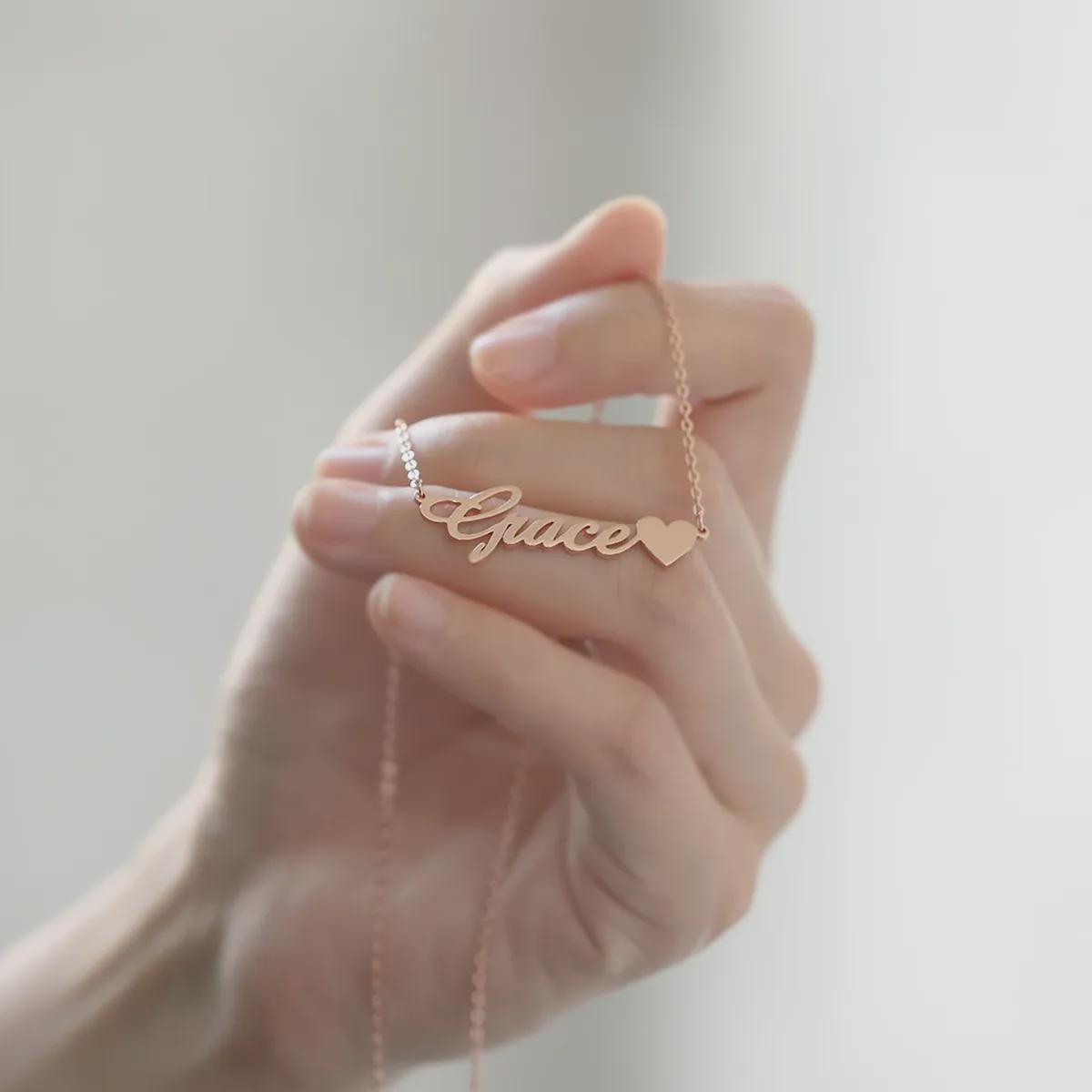 Personalised Name Necklace with Heart, Custom Gold Name Necklace, Minimalist Sterling Silver Jewellery, Gift for Her, Birthday Gift