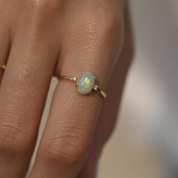 Natural Opal Stacking Ring, Gold-Plated Sterling Silver, Minimalist Engagement Ring, October Birthstone
