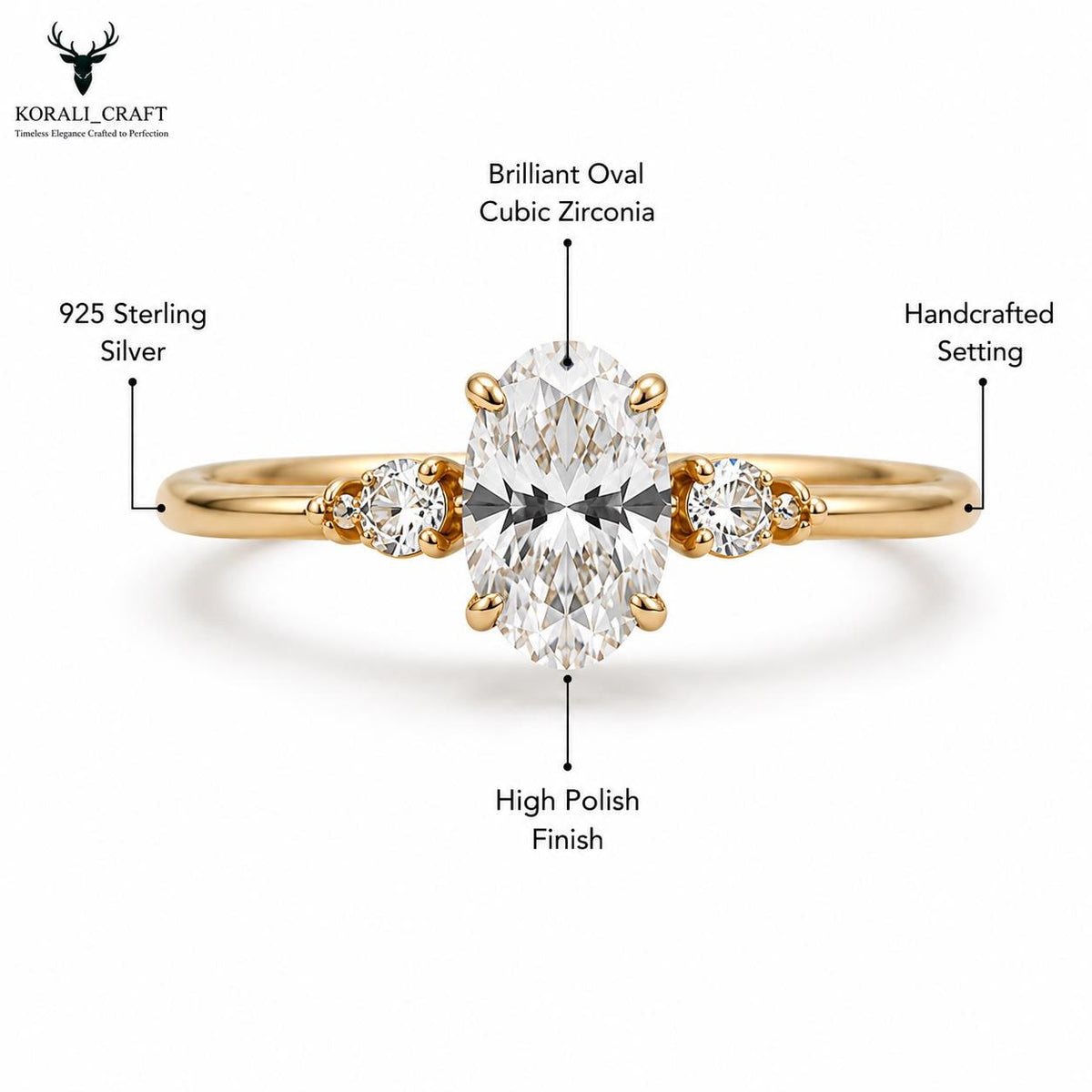 Oval CZ Ring, 925 Sterling Silver, Handmade Minimalist Ring, Silver, Gold or Rose Gold Finish