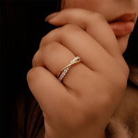 Rose Gold Twist Diamond Ring, Minimalist Pavé Promise Band