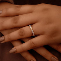 Rose Gold Twist Diamond Ring, Minimalist Pavé Promise Band