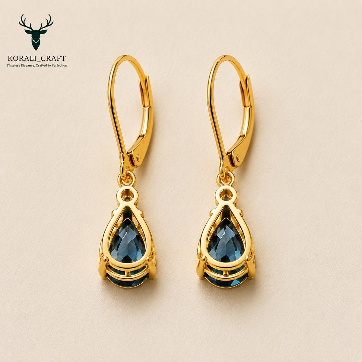 Pear Drop Earrings, 925 Sterling Silver, Blue CZ, Gold Tone, Leverback