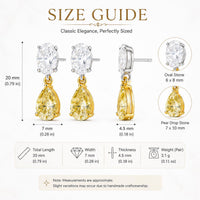 Sterling Silver Pear Drop Earrings, Two-Tone Gold Bezel Earrings, Yellow Cubic Zirconia Dangle Earrings, Gift for Her