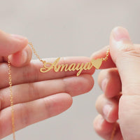 Personalised Name Necklace with Heart, Custom Gold Name Necklace, Minimalist Sterling Silver Jewellery, Gift for Her, Birthday Gift