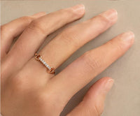 Rose Gold Sterling Silver CZ Geometric Bar Ring, Dainty Stackable Everyday Luxury