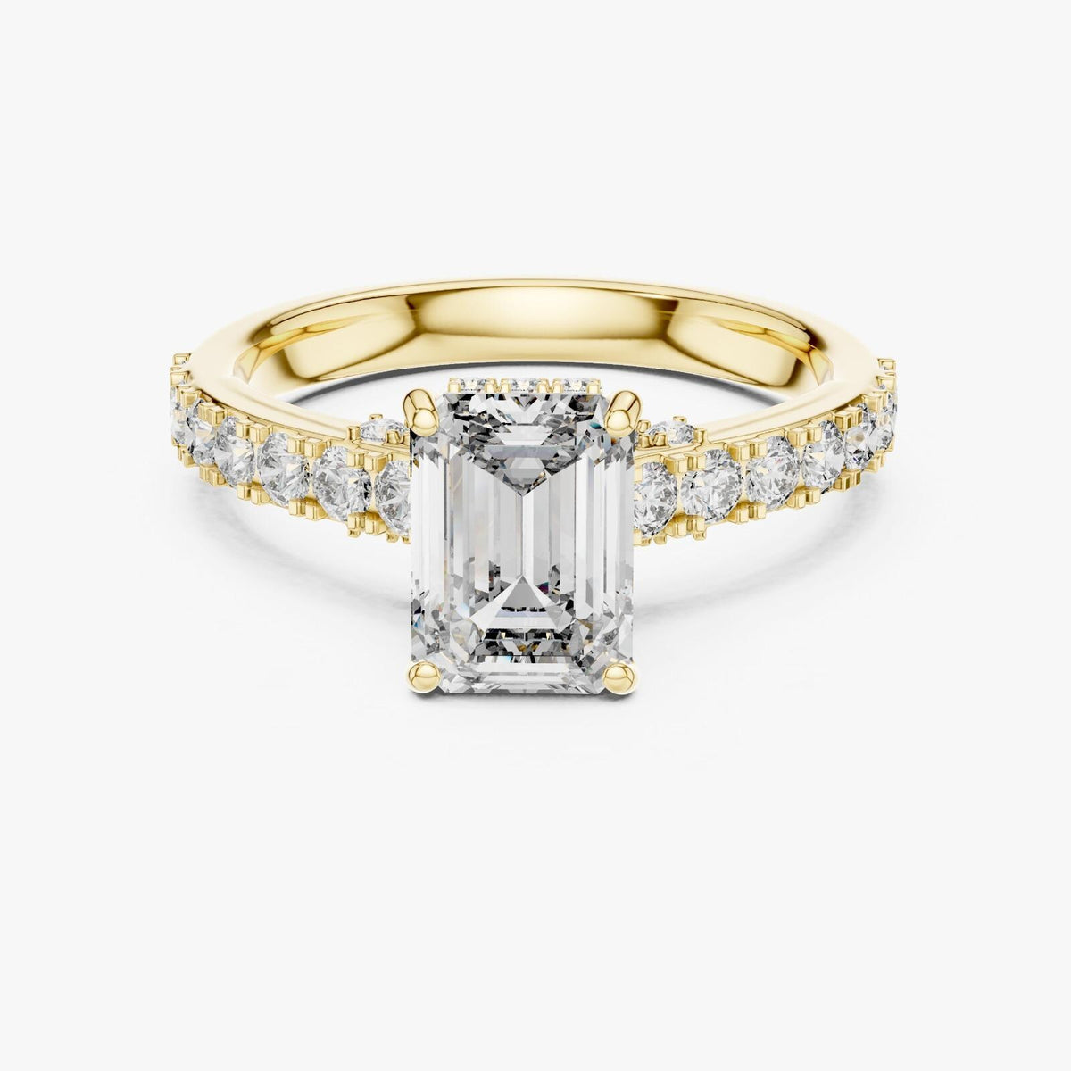 Emerald Cut Cubic Zirconia Engagement Ring | Yellow Gold Plated Sterling Silver Bridal Solitaire