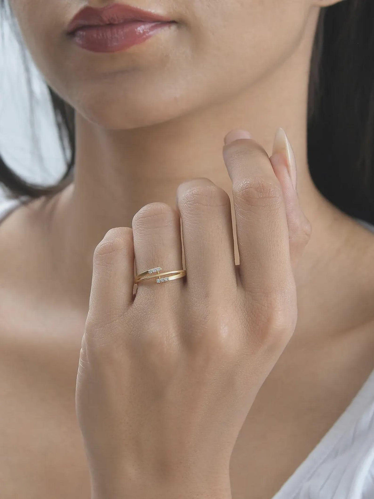 Lab Grown Diamond Open Ring, Adjustable Silver Band, Dainty Promise Jewelry