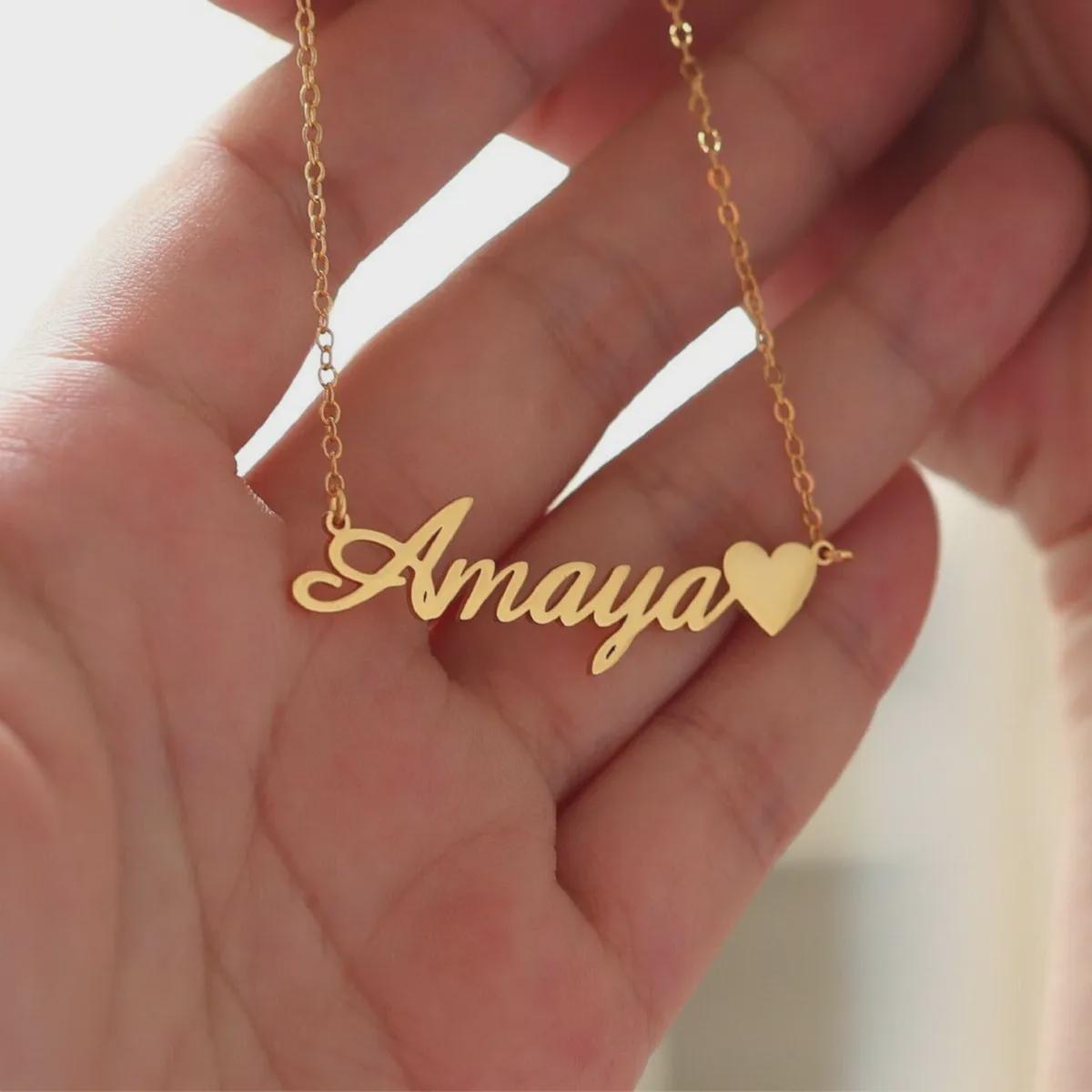 Personalised Name Necklace with Heart, Custom Gold Name Necklace, Minimalist Sterling Silver Jewellery, Gift for Her, Birthday Gift