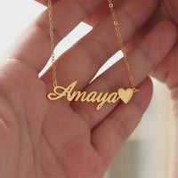 Personalised Name Necklace with Heart, Custom Gold Name Necklace, Minimalist Sterling Silver Jewellery, Gift for Her, Birthday Gift